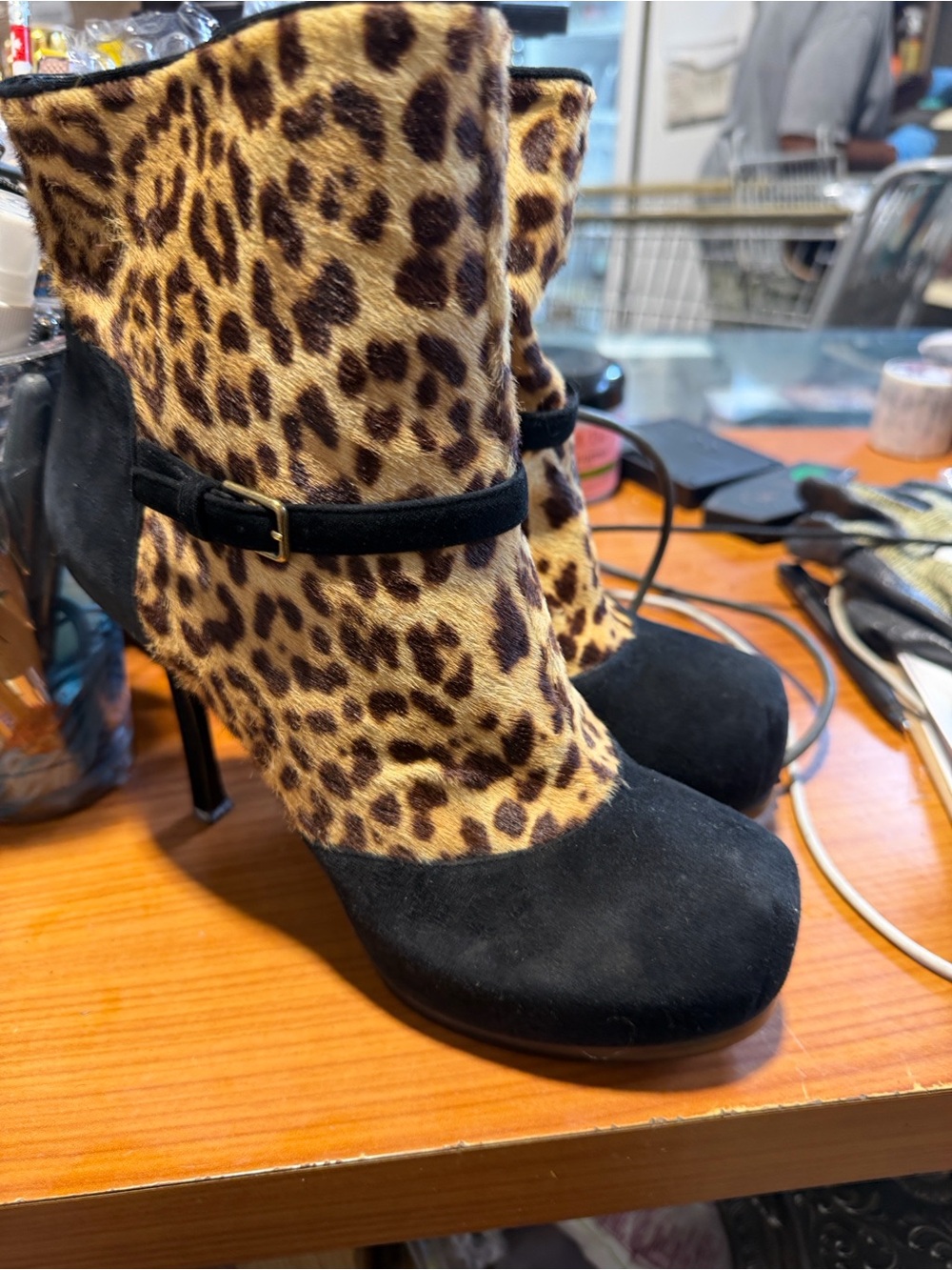 Yves Saint Laurent Rive Gauche Women's Brown Ankle Leopard Boots